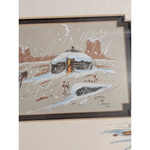 Framed W T Zivic Signed Painting Navajo Winter 1990 Vintage Western Scene Monume - Picture 12 of 13